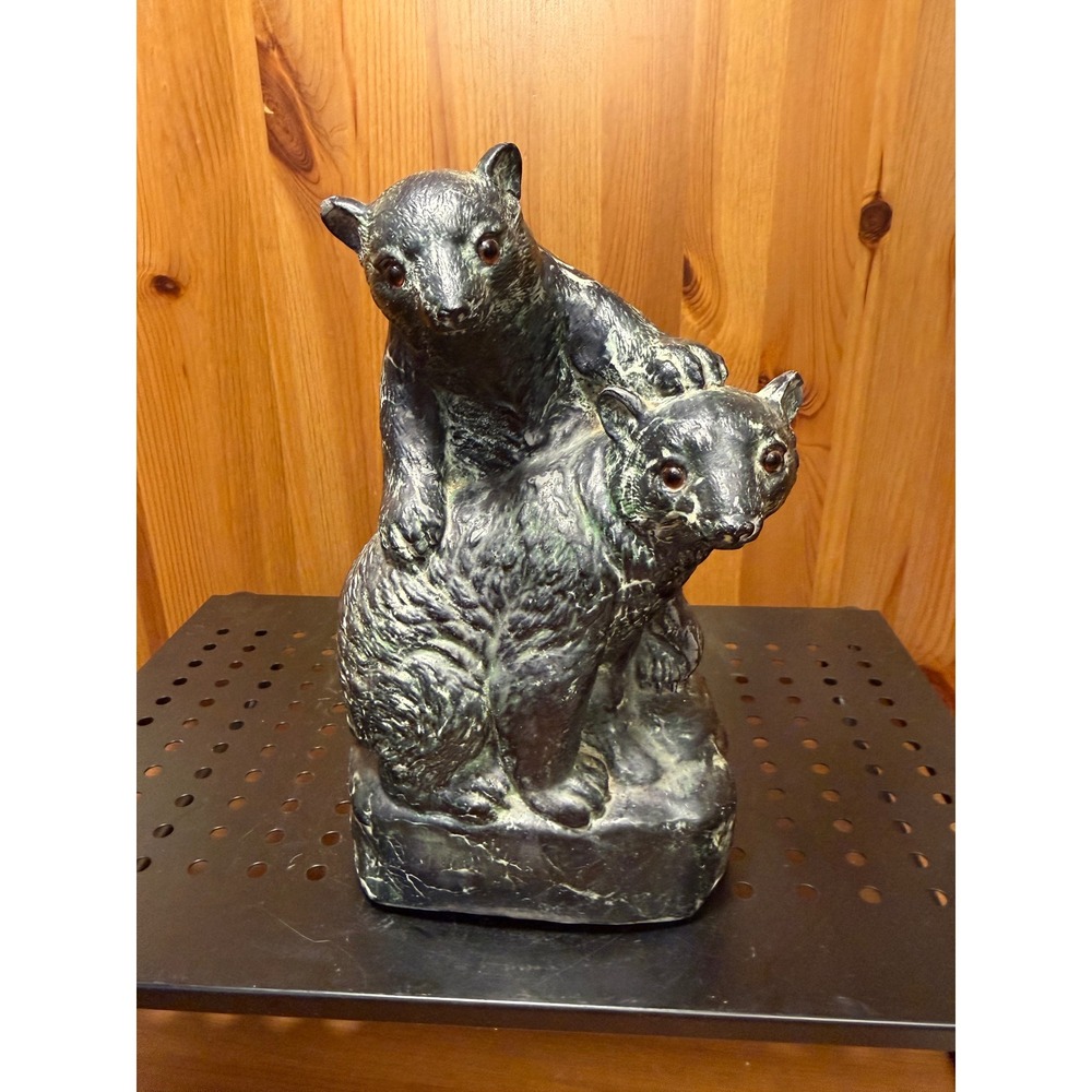 Jolin Handcrafted in Canada Two Bears Figurine Resin Sculpture Black Green 9"